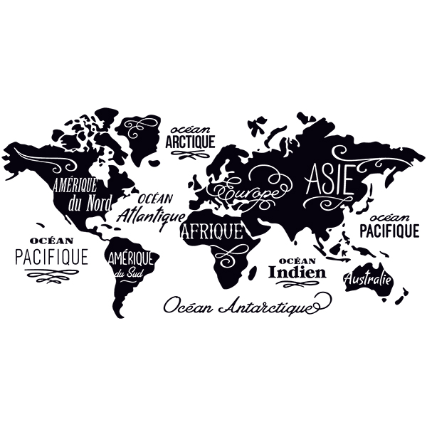Adesivi per camper: Mappa del Mondo in francese, Oceani e Continenti