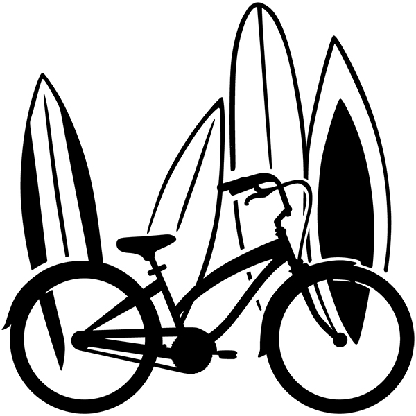 Adesivi per camper: Bicicletta classica e tavole da surf