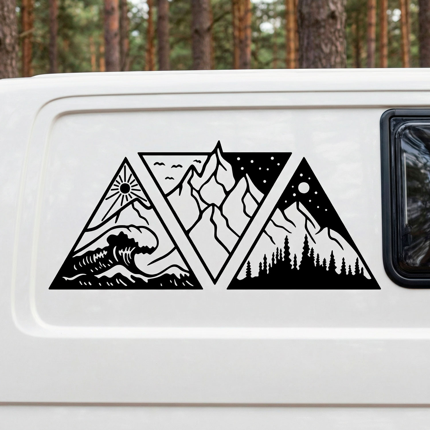 Adesivo Murale Vinile Sagoma Montagna Nera – 108x50 Cm, Per Auto, Camper, Laptop, Parete