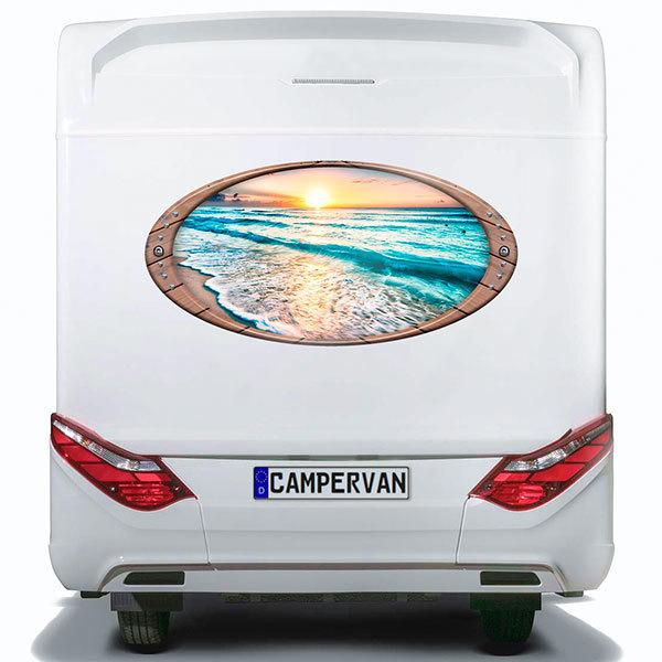 Adesivi per camper: Cornice ellittica Spiaggia al tramonto