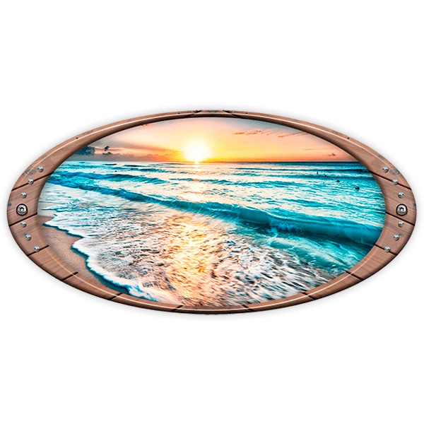 Adesivi per camper: Cornice ellittica Spiaggia al tramonto