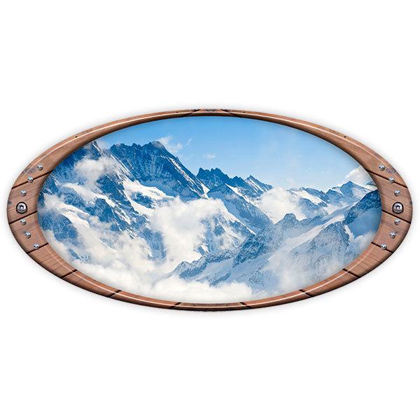 Adesivi per camper: Cornice ellittica montagne innevate