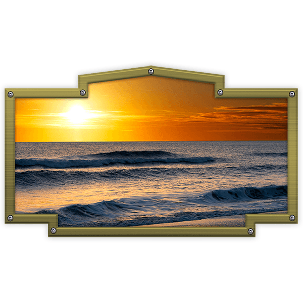 Adesivi per camper: Cornice vintage alba sulla spiaggia