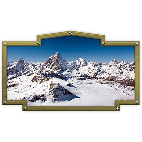 Adesivi per camper: Cornice vintage montagne innevate