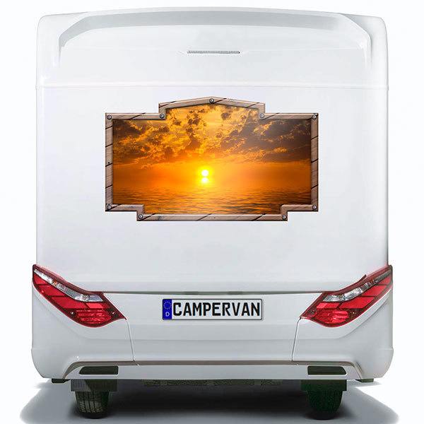 Adesivi per camper: Cornice vintage tramonto in mare