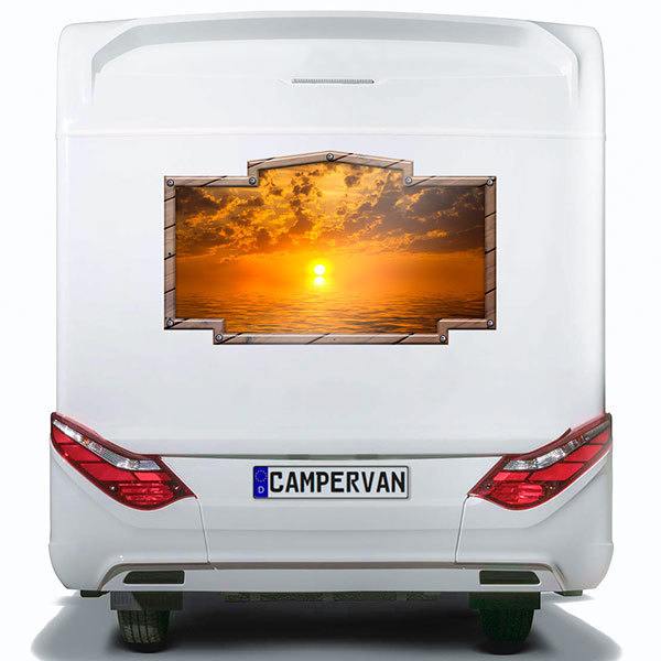 Adesivi per camper: Cornice vintage tramonto in mare