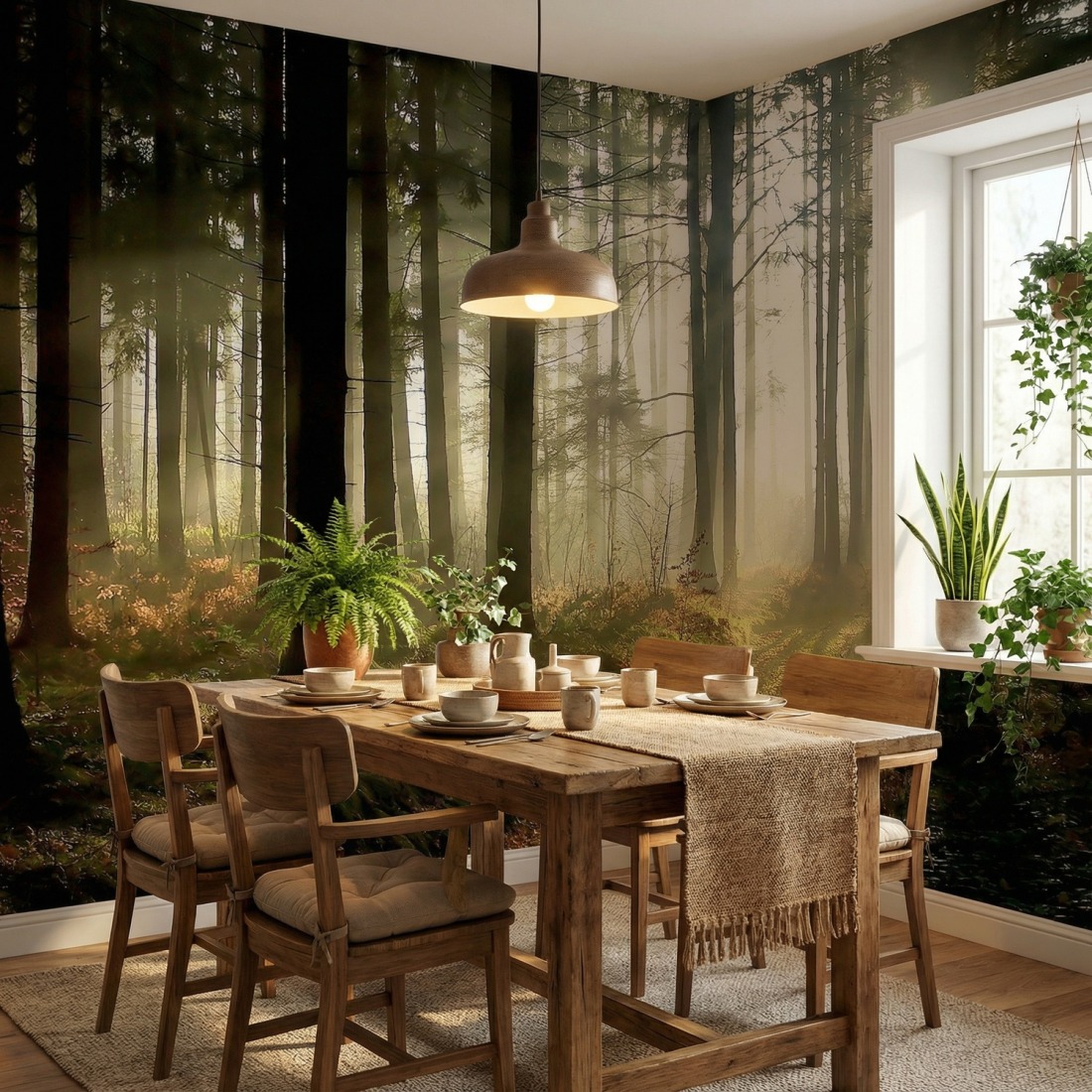 Fotomurale di bosco in sala da pranzo