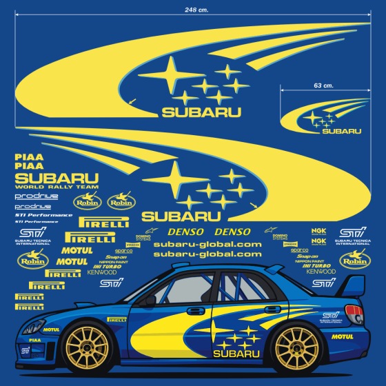 Adesivi per auto rally storici: kit completo Subaru World Rally Team