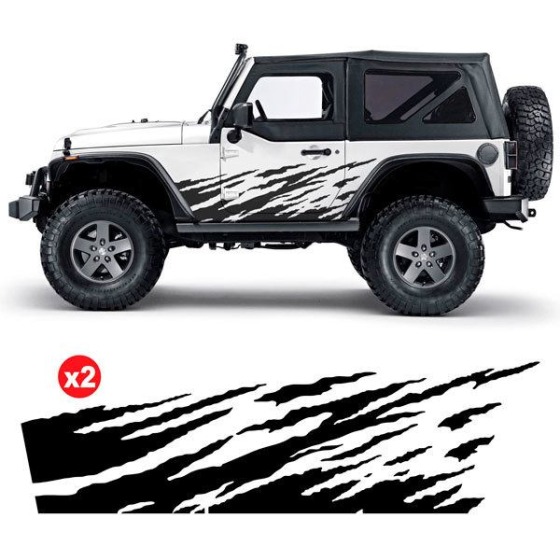 Adesivi per auto esterni: fasce strappate sulla fiancata di un Jeep Wrangler