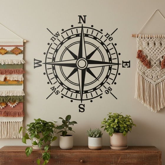 Adesivo da parete a mandala color rame sopra un divano beige curvo in un salotto moderno